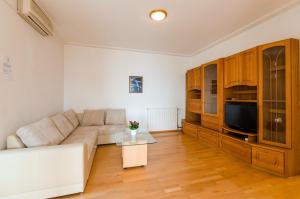 uma sala de estar com um sofá e uma televisão em One-Bedroom Apartment in Crikvenica IX em Sopaljska