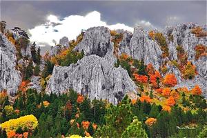 una montagna con alberi e rocce e fogliame autunnale di Valia Nostra Escape Hotel a Smixi