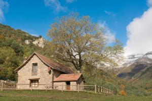 une vieille maison dans un champ avec un arbre dans l'établissement Casa Rural Borda Batista, à Hecho