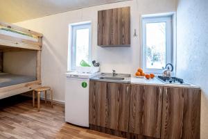 uma cozinha com um lavatório e um beliche em Diligence с мангальной зоной Выборг на смирновском шоссе em Vyborg
