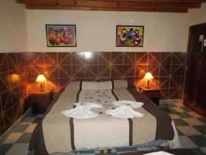 1 cama grande en una habitación con 2 lámparas en Hotel Pachá en Salta