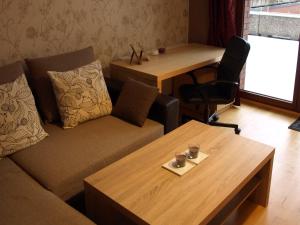 uma sala de estar com um sofá e uma mesa em Apartament przy parku em Breslávia