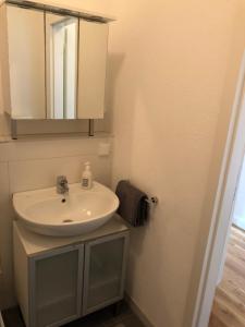 a bathroom with a sink and a mirror at Feel-Good Apartment In Mannheim-Neckarau in Mannheim