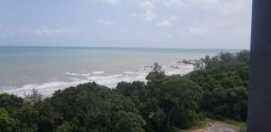 a view of the ocean from a hill with trees at Sutra Damai in Kampung Saberang Balok