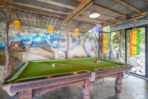 - un billard dans une pièce ornée d'une fresque dans l'établissement Deishaview Jungle Hostel, à Koh Tao