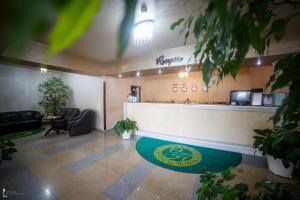 a waiting area of a salon with a waiting room at Hotel Ozana in Bistriţa