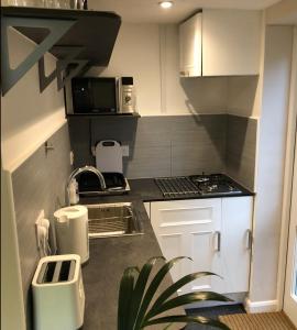 a small kitchen with a sink and a microwave at Agars Place, Datchet in Datchet