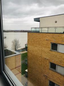 a view of the water from a window of a building at Modern Apartment By River Thames in London