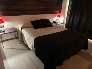 1 dormitorio con 1 cama con 2 almohadas en La Suite Hotel, en Vigo