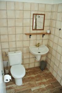a bathroom with a toilet and a sink at Restaurace a penzion Ubrousku prostři se in Nová Bystřice