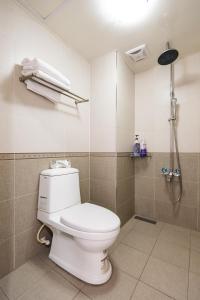 a bathroom with a toilet and a shower at Star Hotel in Kaohsiung