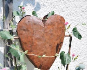 a wooden heart sitting on top of a plant at Ferienwohnung Auszeit in Ausnang in Leutkirch im Allgäu