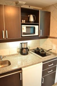 a kitchen with a counter top with a microwave at Nothofagus Apartments in San Carlos de Bariloche