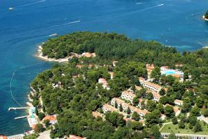 an aerial view of a small island in the water at Apartments Bellevue Plava Laguna in Poreč