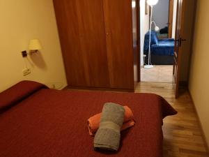 Un dormitorio con una cama con una toalla. en Apartament de la Lali Roní, en Roní