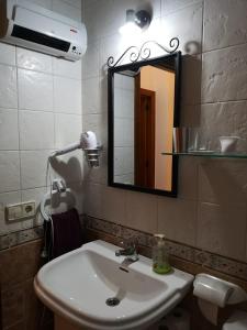 een badkamer met een wastafel en een spiegel bij Apartament de la Lali Roní in Roní