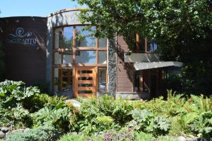einen Garten vor einem Gebäude mit Pflanzen in der Unterkunft Cocurantu Hotel Boutique in Pucón