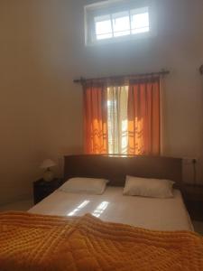 een slaapkamer met twee bedden en een raam bij Heritage Homestay in Jammu