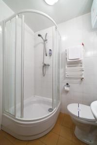 a white bathroom with a shower and a toilet at Hotel Express Congress in Kyiv
