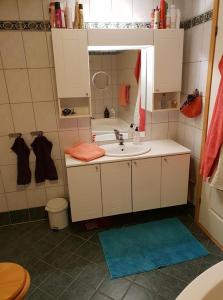 a bathroom with a sink and a mirror at Fagereng, Tromsø in Tromsø