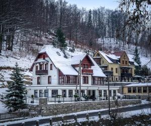 duży dom ze śniegiem na górze w obiekcie Jagniatkowa Koliba w Jagniątkowie