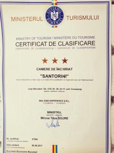 Certifikát, hodnocení, plakát nebo jiný dokument vystavený v ubytování SANTORINI CAMERE DE INCHIRIAT mamaia nord