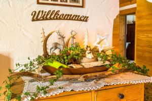 einen Tisch mit einer Schale mit Pflanzen darauf in der Unterkunft Urbangut in Sankt Michael im Lungau