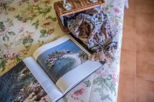 a book sitting on a table next to a basket at Hotel Villa Sirina in Taormina