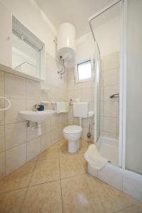 a bathroom with a toilet and a sink and a shower at Apartmani Nada Super in Petrcane