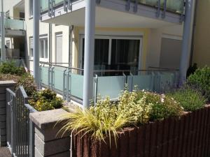 a fence in front of a house with some plants at Apartment Alexander Bad Kreuznach in Bad Kreuznach