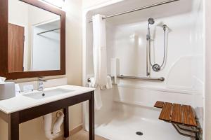 a white bathroom with a sink and a shower at Comfort Suites NW Dallas Near Love Field in Dallas