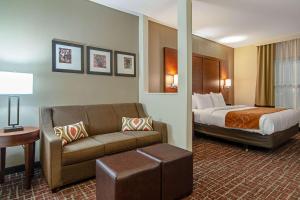 a hotel room with a bed and a couch at Comfort Suites NW Dallas Near Love Field in Dallas