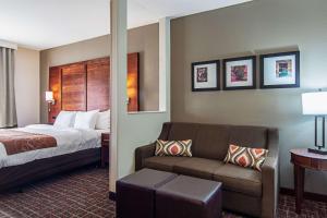 a hotel room with a bed and a couch at Comfort Suites NW Dallas Near Love Field in Dallas