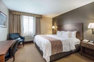 ein Hotelzimmer mit einem großen Bett und einem Schreibtisch in der Unterkunft Quality Inn & Suites in Newberry