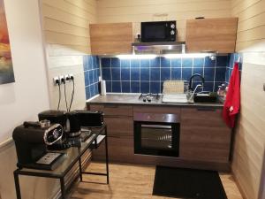 a small kitchen with a sink and a stove at Datcha Bourguignonne Beaune in Beaune