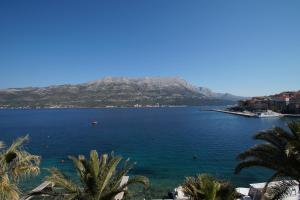 vista su un grande bacino idrico con palme di Apartment Vedro a Korčula