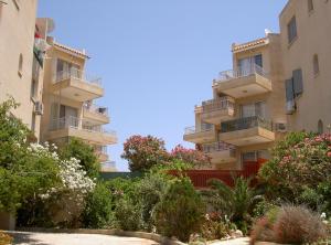 ein Apartmenthaus mit Balkonen und Pflanzen in der Unterkunft Diamond Complex in Paphos City