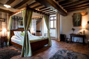 een slaapkamer met een hemelbed in een kamer bij Manoir de la Sénéchaussée de Lantiern in Arzal