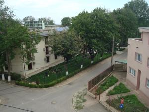 an aerial view of a building and a street at Casa Alex in Eforie Nord