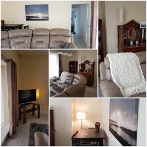a collage of four pictures of a living room at Atlantic Views Middle floor in Portrush