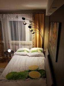 um quarto com uma cama com pepinos em Apartament Euro 1 Bytom em Bytom