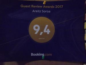 Certifikát, hodnocení, plakát nebo jiný dokument vystavený v ubytování Albergue Areitz Soroa