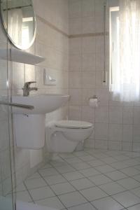 a bathroom with a toilet and a sink and a mirror at Residenz Moselstausee in Sankt Aldegund +74 photos