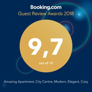 a flyer for the guest review awards with a yellow circle at Amazing Apartment, City Centre, Modern, Elegant, Cozy in Krakow