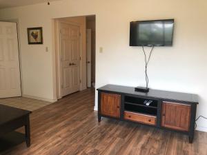 sala de estar con TV de pantalla plana en la pared en Perfect Country-Side Get-Away, en Boerne