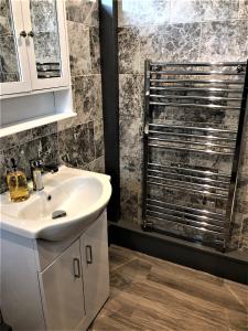 a bathroom with a sink and a shower at Eclipse Apartment No 1 in Newmarket