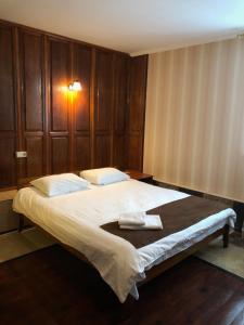 a bedroom with a large bed with wood paneling at Zhuliany City Hotel in Kyiv +126 photos