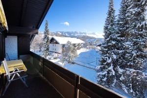 een balkon met uitzicht op een met sneeuw bedekte tuin bij Rotspitz in Sonthofen