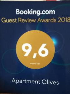 Certyfikat, podpis lub inny dokument wystawiony w obiekcie Apartment Olives
