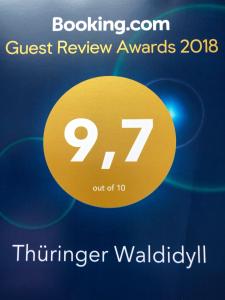 Certifikát, hodnocení, plakát nebo jiný dokument vystavený v ubytování Thüringer Waldidyll